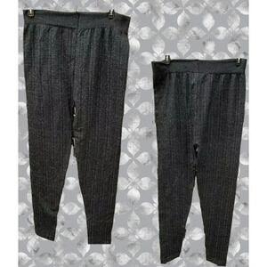 Woman Within S/M Black Silver Metallic Wide Elastic Waistband Pull-On Pants